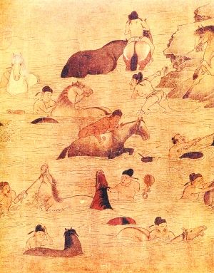 北京故宮博物院藏唐(傳)佚名《百馬圖卷》(局部)
