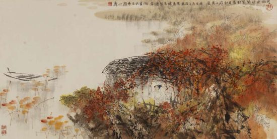 王明明《晚霞斜坐圖》50.5x101cm 北京榮寶2014春拍拍品