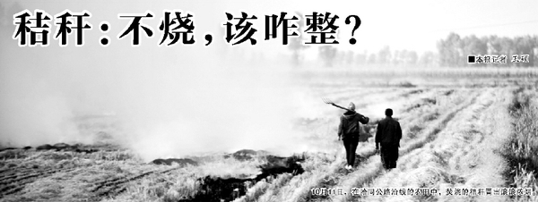 10月11日，在哈同公路沿線的農(nóng)田中，焚燒的秸稈冒出滾滾濃煙。
