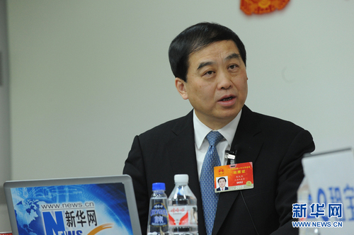 2015年3月6日，全國人大代表、揚州市長朱民陽作客新華會客廳。新華網(wǎng) 賈振 攝