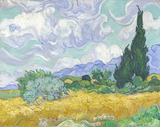 《麥田與柏樹》(A Wheatfield with Cypresses，1889)
