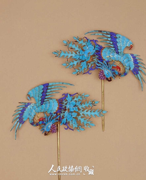 點翠鳳凰紋頭花，清，橫15cm，縱15cm 故宮博物院藏_副本