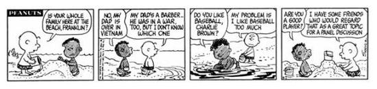 1968年7月31日，富蘭克林首次在《花生》漫畫系列中登場 圖片：Charles Schulz