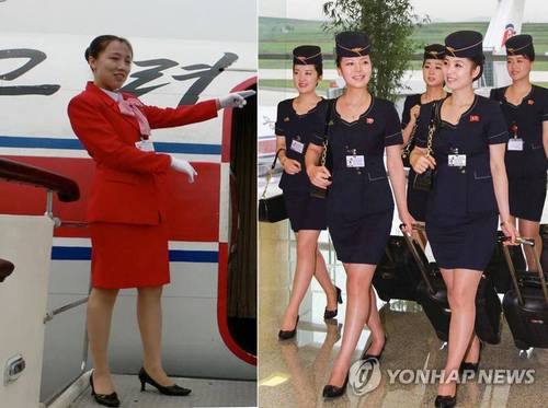 朝鮮空姐制服的前后變化。