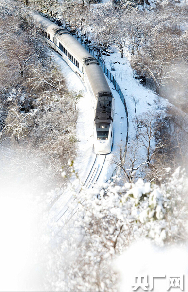 　長城巍峨雪后幽然，“雪國列車”穿越居庸關(guān)如“銀蛇”美到窒息。