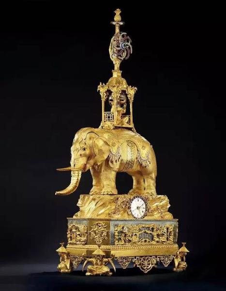 18世紀(jì)（英國(guó)喬治三世時(shí)期） （為乾隆宮廷特制）銅鎏金太平有象水法轉(zhuǎn)花音樂(lè)自鳴鐘