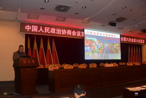 在開幕式之后的大會發(fā)言上，廖藝聰委員作《打造自貿區(qū)與海絲融合的滄江古鎮(zhèn)》的精彩發(fā)言。