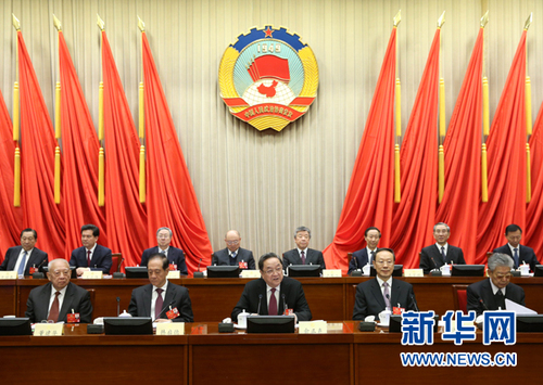 3月14日，政協(xié)第十二屆全國委員會常務(wù)委員會第十五次會議在北京舉行。中共中央政治局常委、全國政協(xié)主席俞正聲主持會議。 新華社記者龐興雷 攝