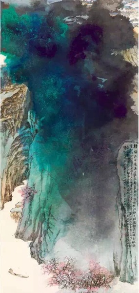 張大千 《桃源圖》 1982年 潑墨潑彩紙本，209×92.2cm