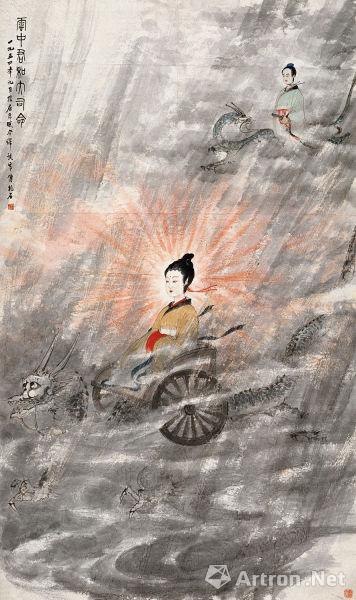 傅抱石作于1954年的另外一件《云中君和大司命》，223×133cm