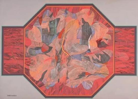 依布拉欣·胡先，《red，orange，core》，1984，布面丙烯，198.3×217.4 cm，馬幣797，500.00元成交（佳士得提供）