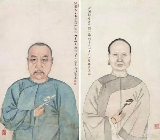 齊白石為恩師胡沁園夫婦畫像

《沁園夫子五十歲小像》 1896年作

《沁園師母五十歲小像》 水墨設色紙本 1901年