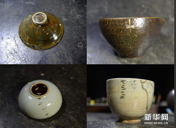 曹慶勵的鋦瓷作品（拼版照片，10月3日攝）。
