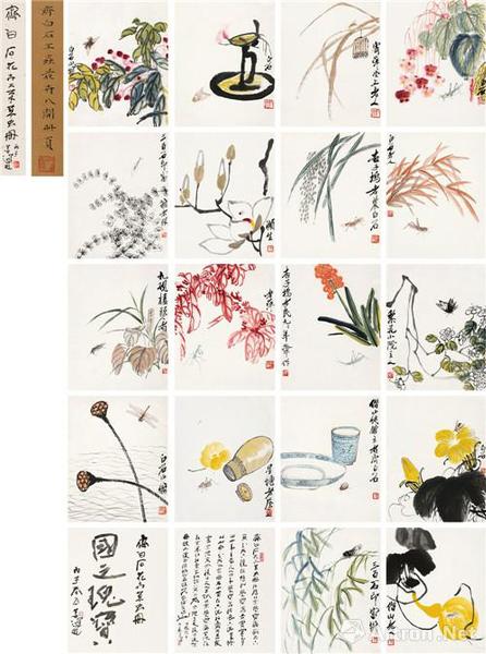 附圖19、齊白石 “葉隱聞聲”花卉工筆草蟲冊冊頁 （十八開） 尺幅32×26cm×18