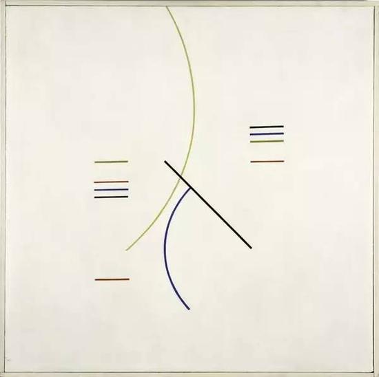　　《曲線和直系列（Curves and Straight Series）》，阿爾佛雷多?希爾頓（Alfredo Hlito），布面油畫(huà)，1948年