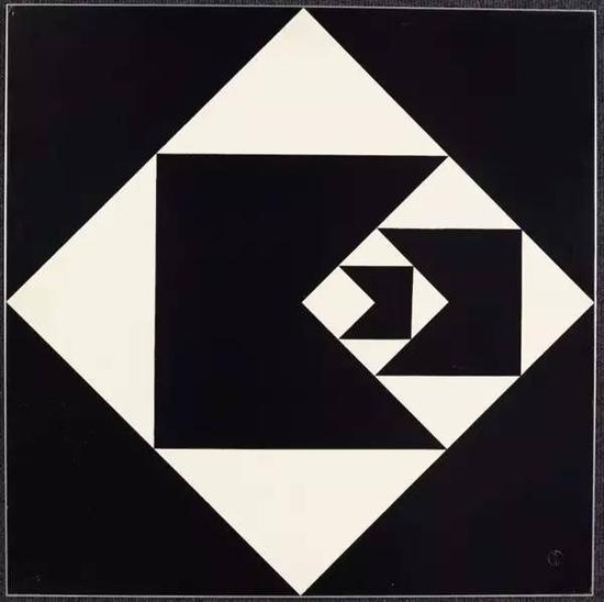 　　《對(duì)角函數(shù)（Diagonal Function）》，杰拉爾多?德?巴羅斯（Geraldo de Barros），木板油漆，1952年