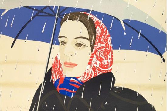 亞歷克斯·卡茨畫筆下的妻子阿達(dá)（Ada），《藍(lán)雨傘》（Blue Umbrella ，1979）