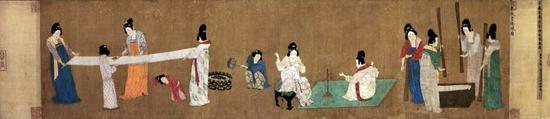 《搗練圖》絹本，設(shè)色，37cm×145.3cm 波士頓美術(shù)博物館藏