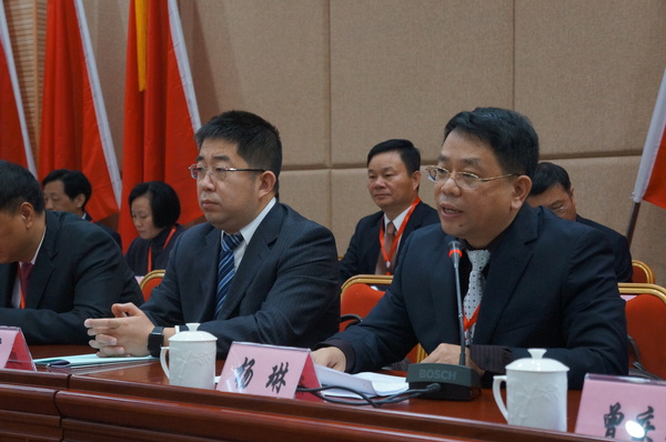 農(nóng)工黨福建省委專職副主委楊琳（右）講話。（記者 照寧攝）2