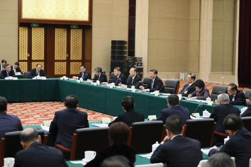 3月4日下午，習(xí)近平總書記看望出席全國政協(xié)十二屆五次會議民進(jìn)、農(nóng)工黨、九三學(xué)社政協(xié)委員并參加聯(lián)組會。