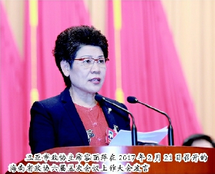 三亞市政協(xié)主席容麗萍在2017年2月21日召開的海南省政協(xié)六屆五次會(huì)議上作大會(huì)發(fā)言