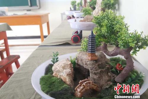 圖為學(xué)生制作的盆景?！＄娦?攝