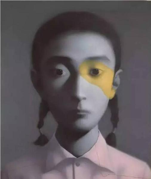 張曉剛，《穿粉紅色襯衣的女孩》，布面油畫，200 x 160cm，2006年