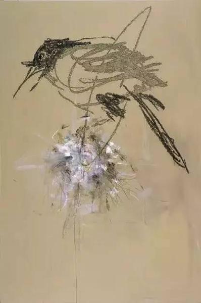 葉永青，《花·鳥》，布面丙烯，300 × 200cm，2010年