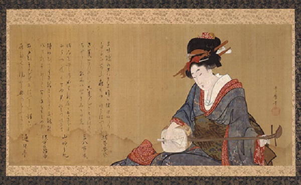 《彈奏三味線的美人圖》，江戶時代  喜多川歌麿