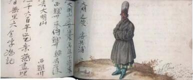 馬來西亞華僑商人興浦的肖像和親筆字。De Vrise, Album Amicorum, 1601年。私人收藏