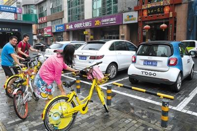 8月13日，蒲黃榆路，共享汽車停放在停車位上。