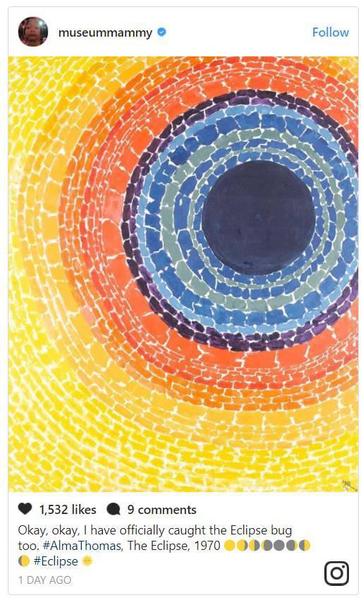 “講真，我真的抓拍到了日食！Alma Thomas，《Eclipse》，1970”。圖片：museummammy的Instagram