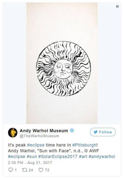 “匹茲堡的日食時間到了！安迪·沃霍爾，《Sun with Face》，n.d?！?。圖片：Andy Warhol Museum的Instagram