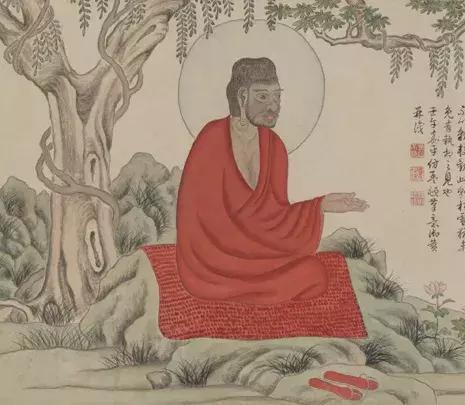 乾隆帝仿趙孟頫紅衣羅漢圖卷局部，故宮博物院藏