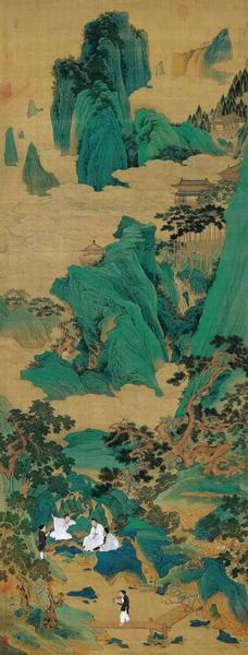仇英《玉洞仙源圖》軸，絹本，設(shè)色，縱169cm，橫65.5cm，北京故宮博物院藏