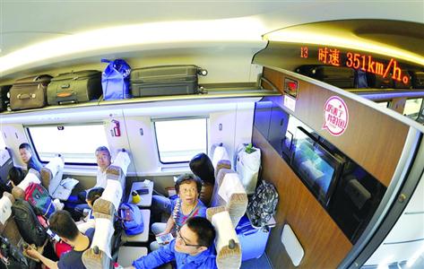 9月21日，由北京南開往上海虹橋的G1次“復(fù)興號”動車組行駛時(shí)速至350公里。　/新華社