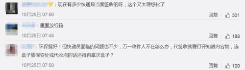 部分網(wǎng)友對可循環(huán)包裝箱的評論。來源：新浪微博截圖。
