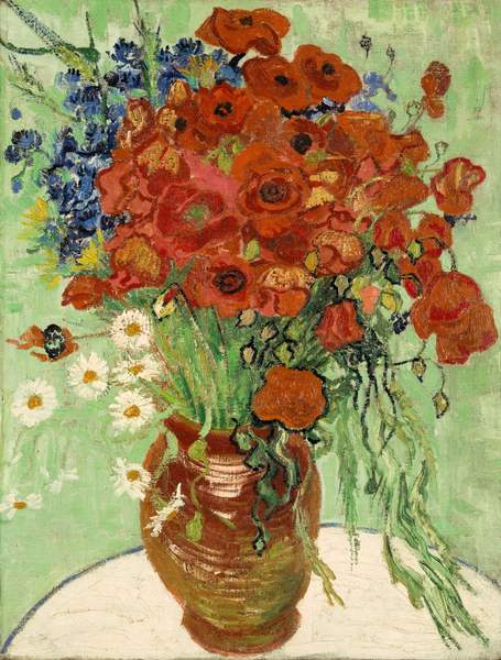 1、梵高《雛菊與罌粟花》Vase with Daisies and Poppies, Vincent van Gogh