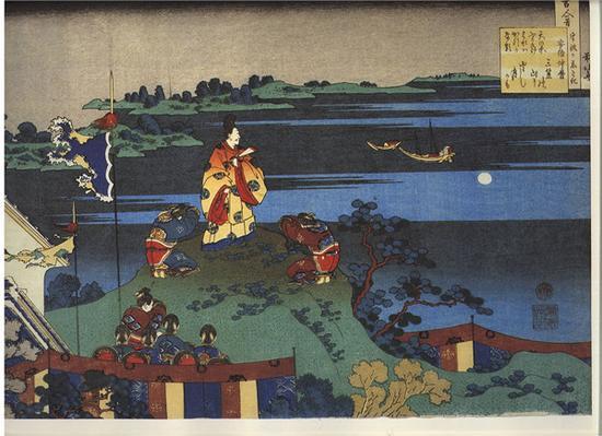 阿倍仲麻呂明州望月，選自葛飾北齋繪《百人一首》