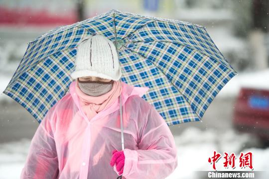 暴雪中的行人?！垕I子 攝