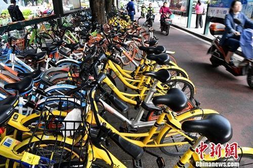 資料圖：多個企業(yè)的共享單車扎堆停放在城市街頭。<a target='_blank' href='http://www.chinanews.com/'>中新社</a>記者 張斌 攝