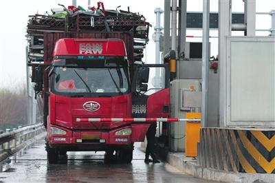 4月13日，京津高速臺湖收費站，一名大貨車司機從車上下來取高速卡。本版攝影/新京報記者 朱駿
