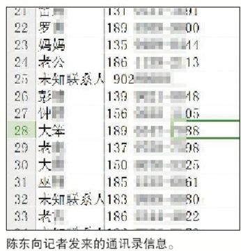 陳東與記者的聊天記錄，其稱電話信息1毛錢一條，購買的話1000條起。
