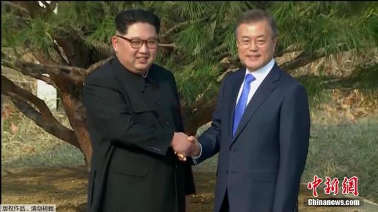 當(dāng)?shù)貢r(shí)間4月27日，金正恩與文在寅在板門(mén)店軍事分界線附近共同種下一棵65年樹(shù)齡的松樹(shù)，這是一棵停戰(zhàn)協(xié)定簽署那一年——1953年的松樹(shù)，種樹(shù)的土分別來(lái)自朝鮮和韓國(guó)。隨后，金正恩用韓國(guó)漢江的水澆樹(shù)，而文在寅則用來(lái)自朝鮮大同江的水澆灌樹(shù)木。韓朝雙方領(lǐng)導(dǎo)人還在植樹(shù)活動(dòng)現(xiàn)場(chǎng)合影留念。(電視截圖)