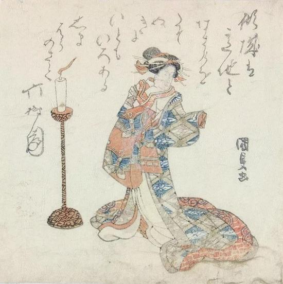 摺物畫，歌川國貞（Utagawa Kunisada， 1786?1865），彩色木刻版畫，1821年