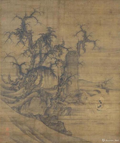 （傳）宋李成·王曉，《讀碑窠石圖》軸，日本大阪市立美術(shù)館藏