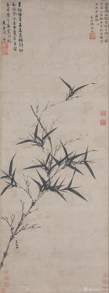 趙孟頫，《墨竹圖》軸，元，紙本水墨，97.9×36.7厘米，日本大阪市立美術(shù)館藏