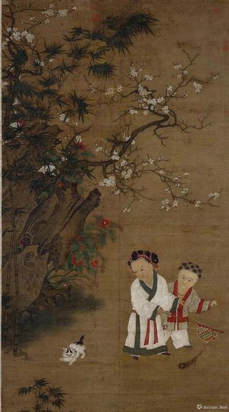 宋人《冬日嬰戲圖》絹本設(shè)色縱196.2cm，橫107.1cm，現(xiàn)藏臺(tái)北故宮博物院