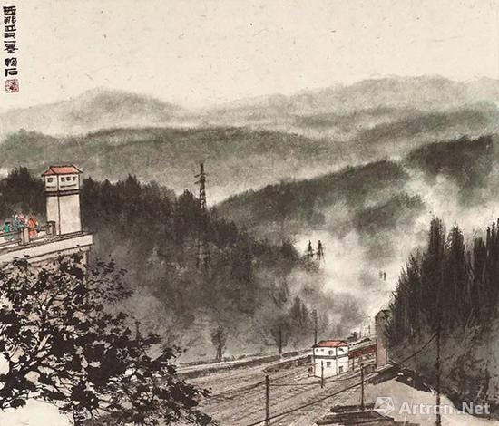 拍品編號1283傅抱石《西那亞又一景》 設色紙本 鏡框 48.5 x 56.5 cm。