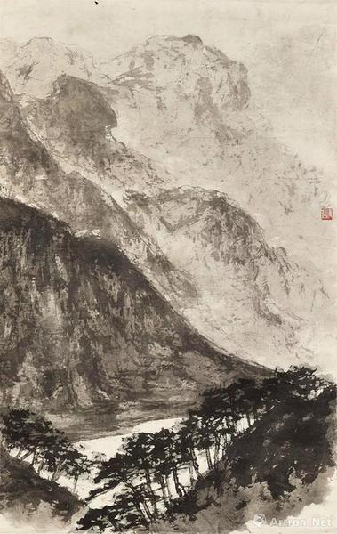 拍品編號1285傅抱石《高山仰止》設色紙本 鏡框103 x 65.5 cm。